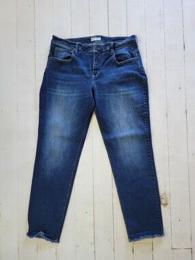 Carve Designs Womens Straight Leg Organic Cotton Dark Blue Jeans Raw Hem Size 12